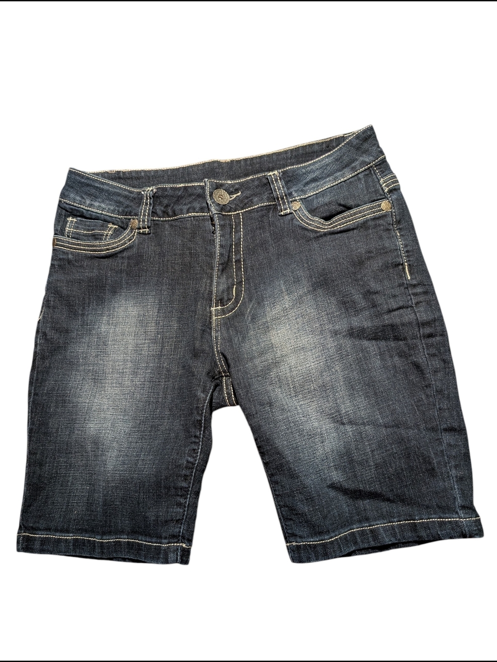 Y2k Dark Wash Denim Bermuda Shorts - Blue